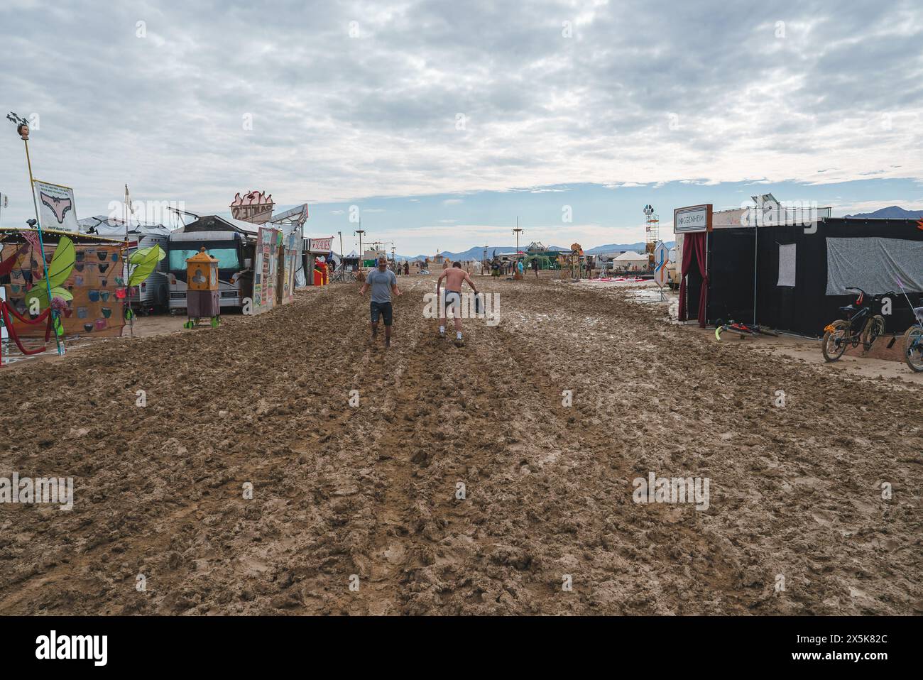 Colorful Desert Music Festival Atmosphere With Tents and Art Structures ...