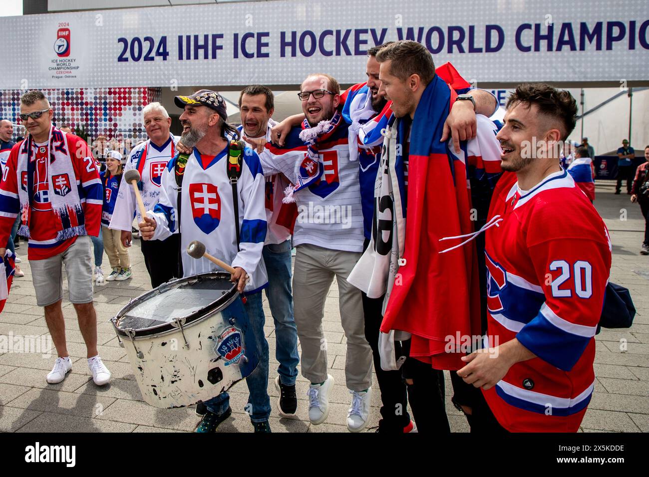 Ostrava, Czech Republic. 10th May, 2024. Slovak fans arrive at the fan zone for the Slovakia vs