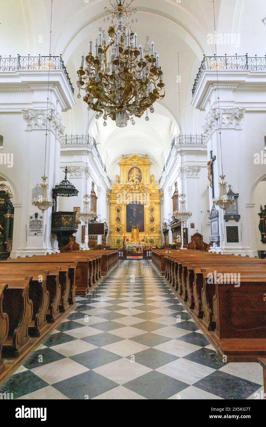 Poland, Warsaw. Interior Church of the Holy Cross, Roman Catholic. Located opposite the main Warsaw University campus. Notable Baroque church architecture. Stock Photo