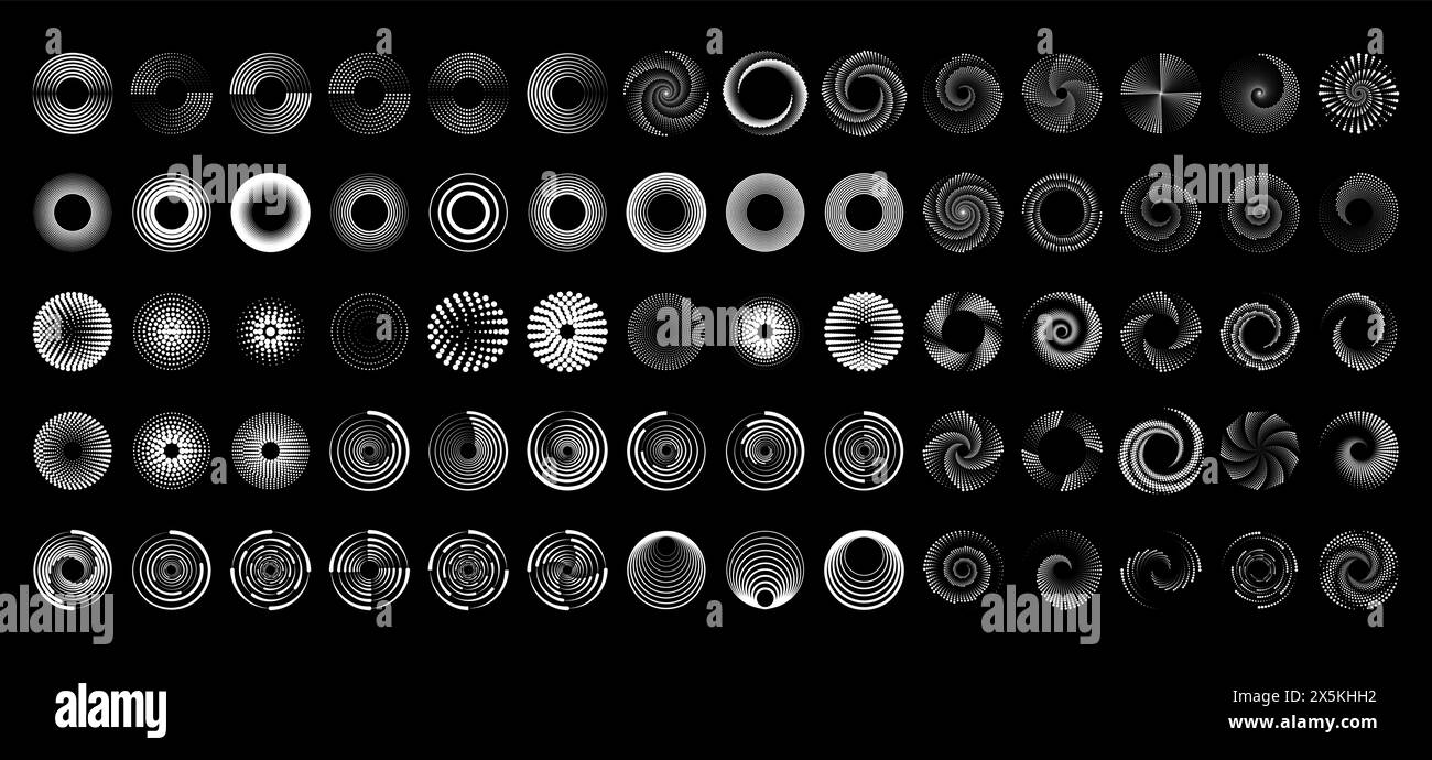 Set black thick halftone dashed speed lines. Design element for frame, logo, tattoo, web pages, prints, posters, template. Velocity lines in the shape Stock Vector