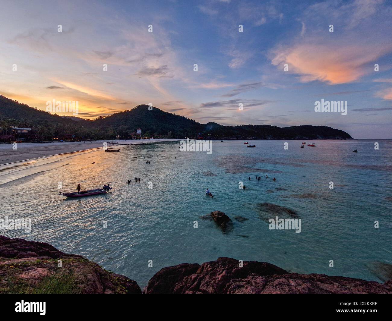 Beach at Palau Redang at sunset. Stock Photo