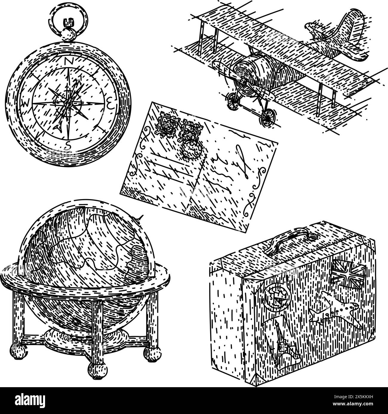 travel vintage set sketch hand drawn vector Stock Vector Image & Art ...