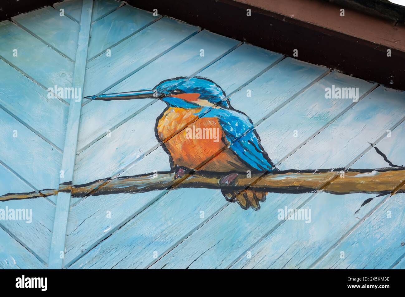 Salisbury England - March 10 2024: Wildlife Mural  in Salisbury Coach park by Fred Fieber of a kingfisher Stock Photo