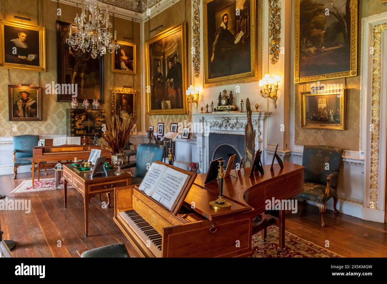 England, North Yorkshire, Henderskelfe. Music room in Castle Howard. Seat of Carlisle branch of the Howard family for more than 300 years. Filming location for 'Brideshead' and 'Brideshead Revisited'. (Editorial Use Only) Stock Photo