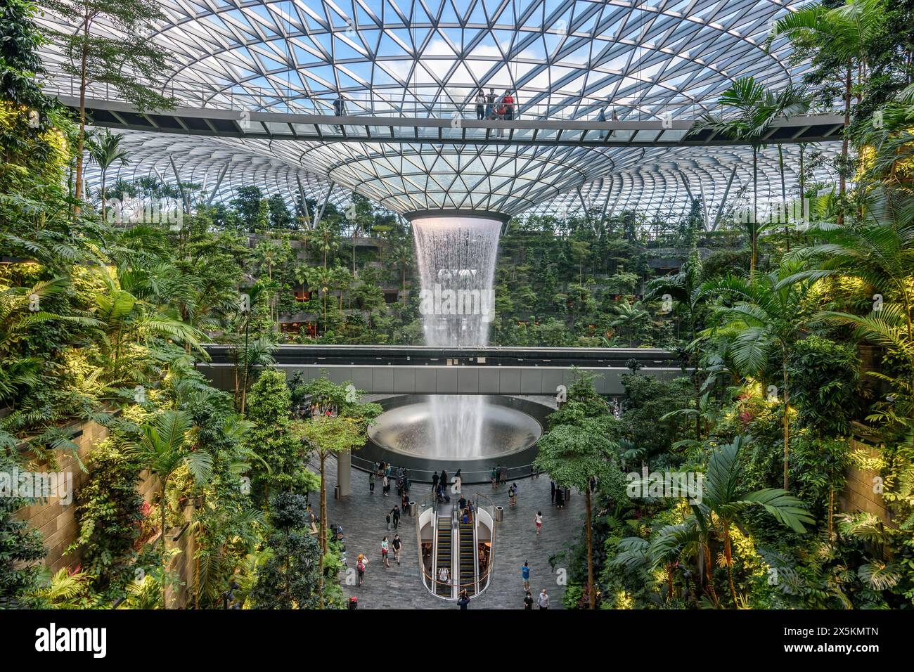The Rain Vortex inside Jewel Changi Airport, Singapore, the world's tallest indoor waterfall. Stock Photo