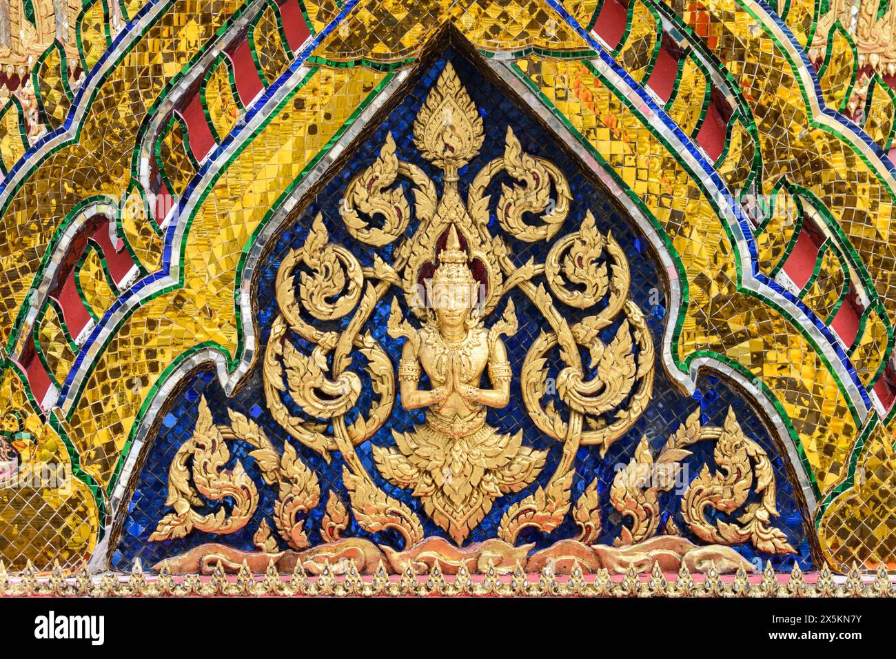 Colourful wall decorations in Wat Phra Kaew. Stock Photo