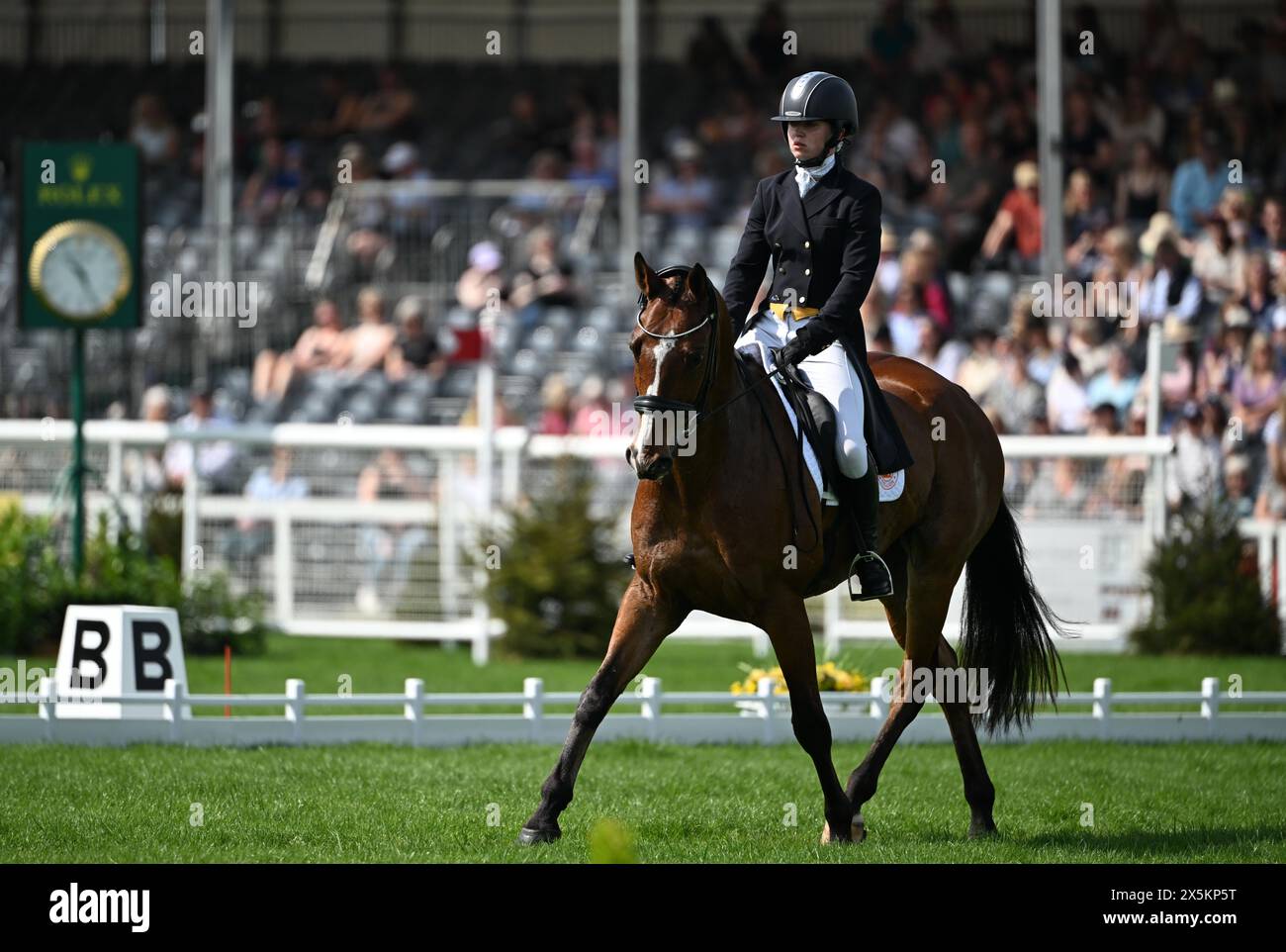 Badminton Estate, Gloucestershire, UK. 10th May, 2024. 2024 MARS Badminton Horse Trials Day 3; Emma Thomas (GBR) riding ICARUS During the Dressage on Day 3 Credit: Action Plus Sports/Alamy Live News Stock Photo