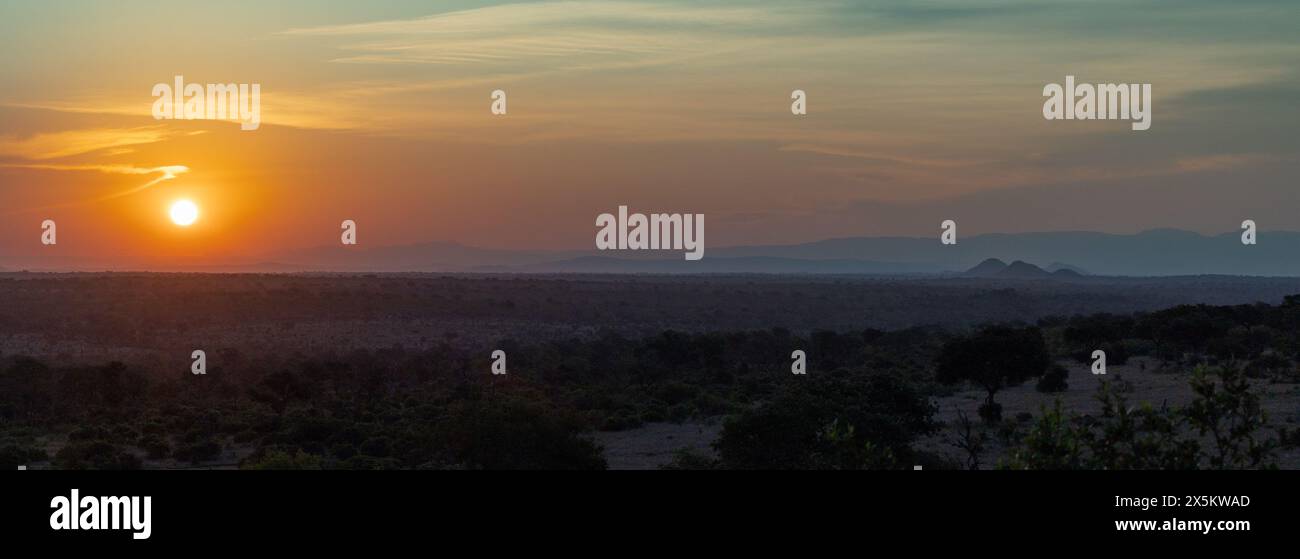 An African sunset over the savannah. Stock Photo