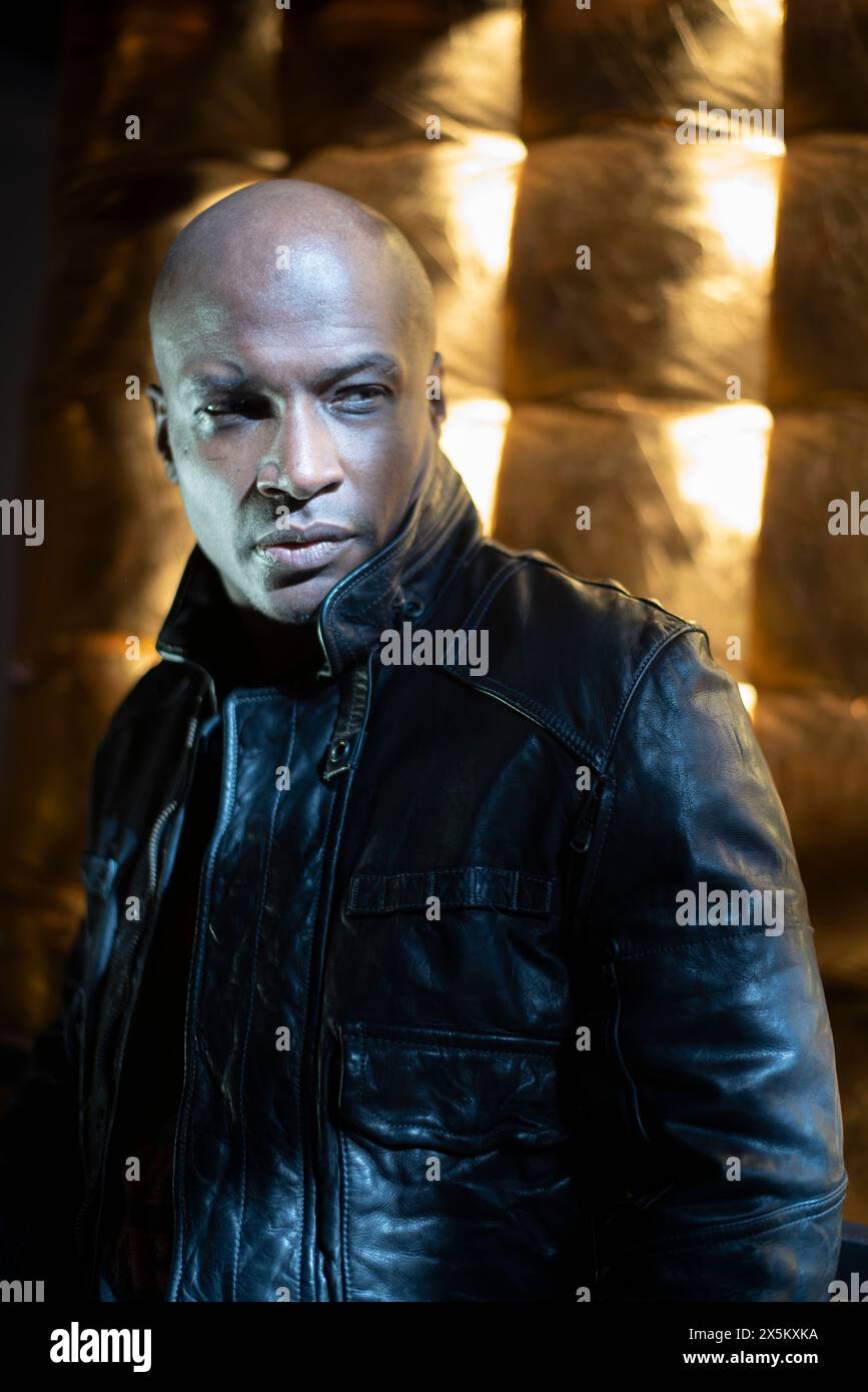 Bald guy leather jacket discount