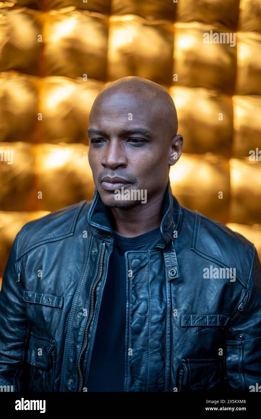 Men leather jacket shaved hi-res stock photography and images - Alamy