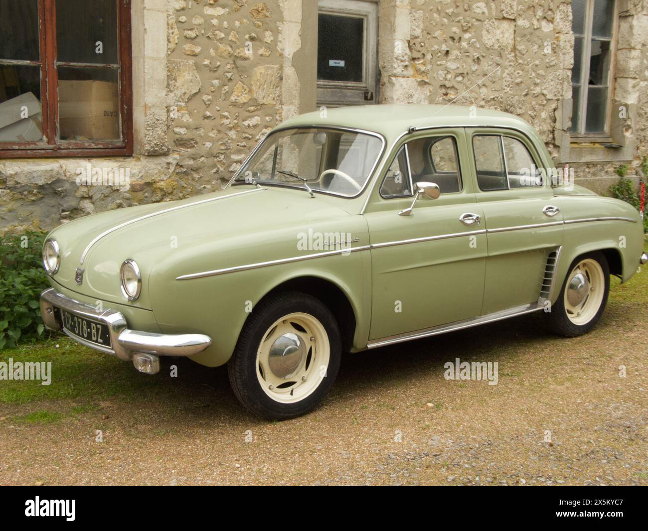 Fifites and Sixties French Renault Dauphine car light green Stock Photo