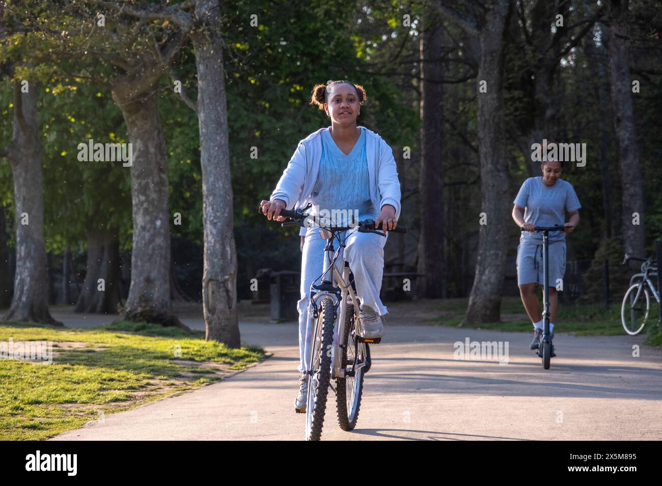 Girls doing sports in park Stock Photo