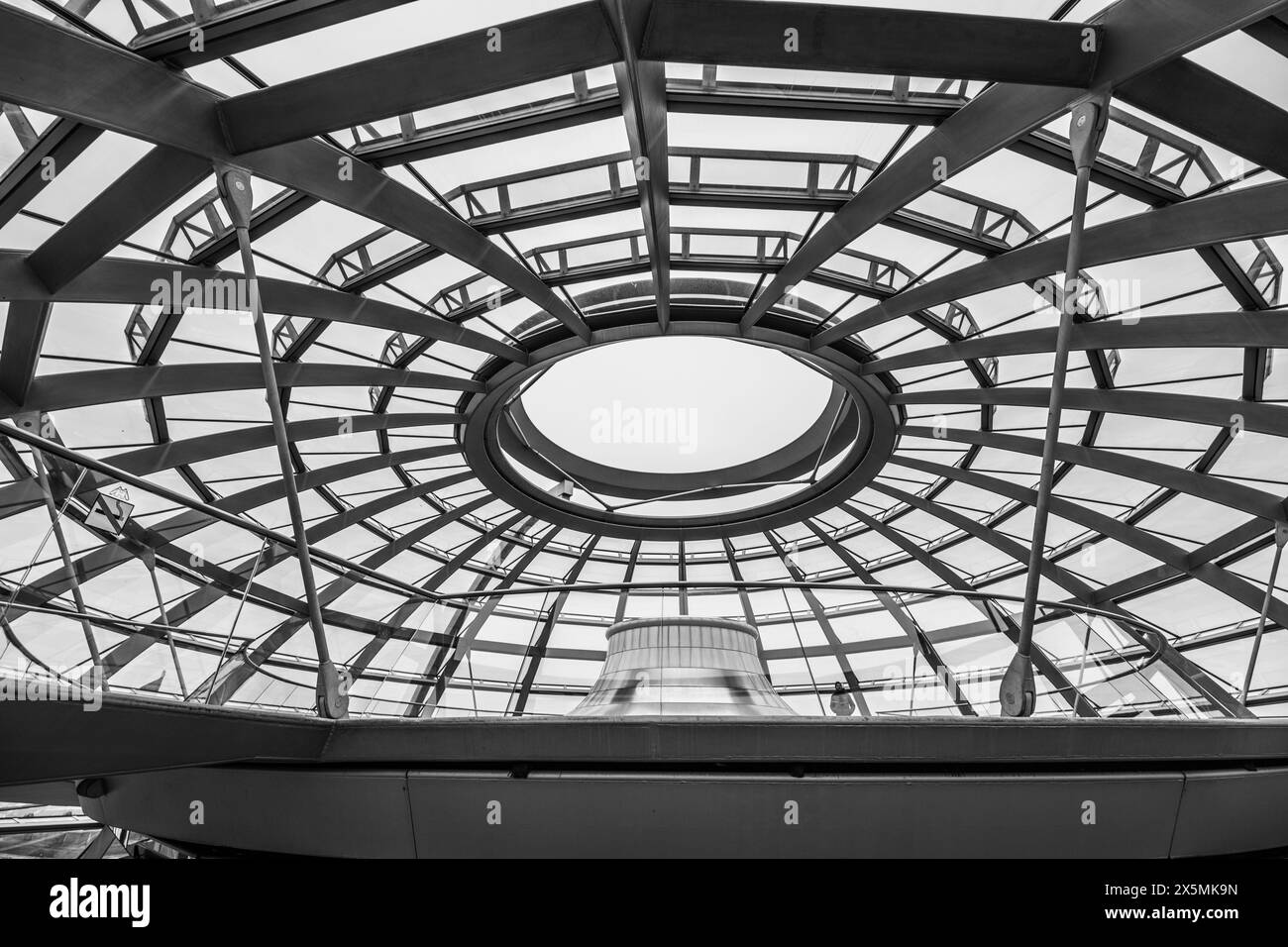 Inside view of the Reichstag glass dome in Berlin showing the top part