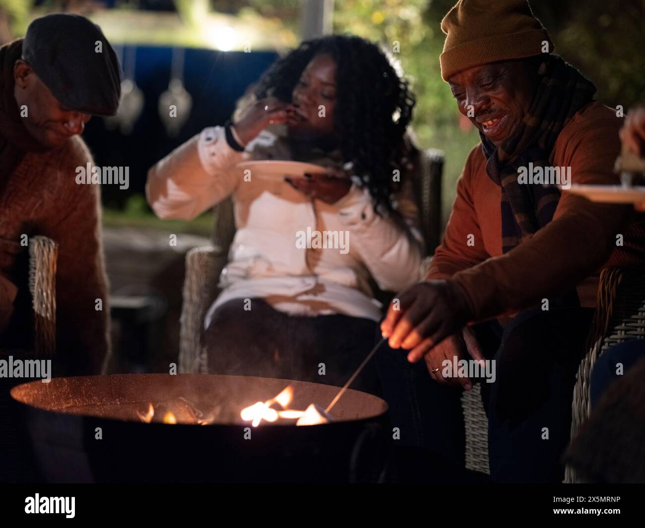 Family roasting marshmallows in fire pit Stock Photo - Alamy
