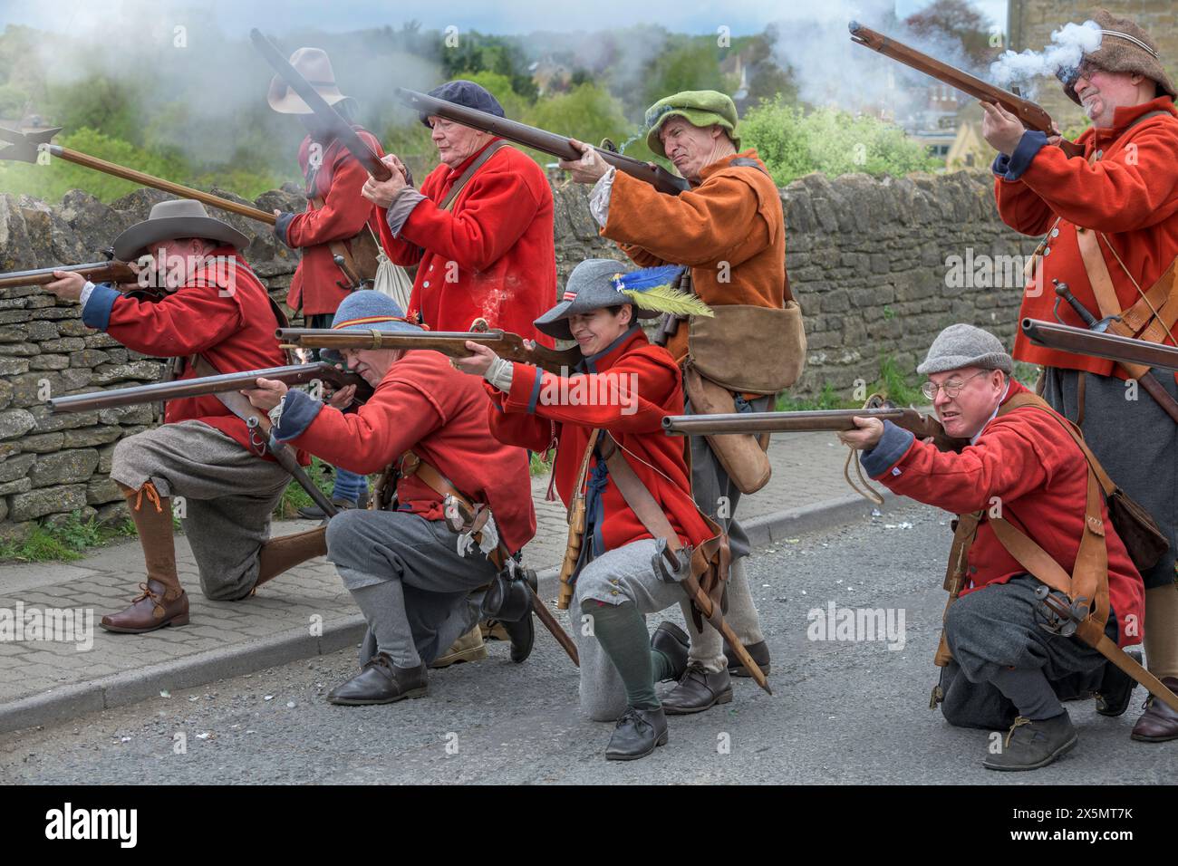 Malmesbury, Wiltshire, England - Sunday 5th May 2024. The 'Colonel Devereuxs Regiment' come to the hillside town of Malmesbury to re-enact the importa Stock Photo