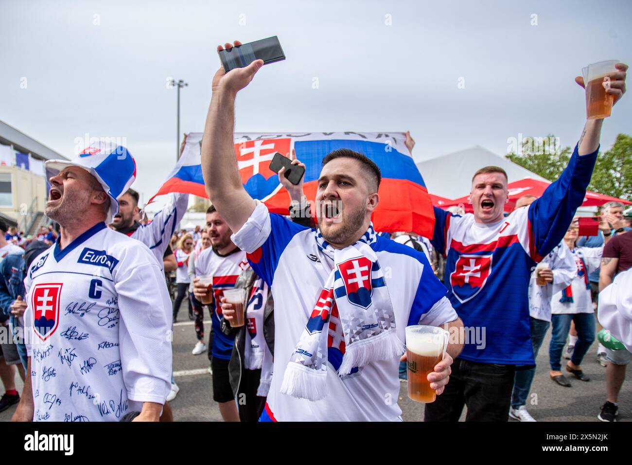 Ostrava, Czech Republic. 10th May, 2024. Slovak fans in fan zone for the Slovakia vs Germany