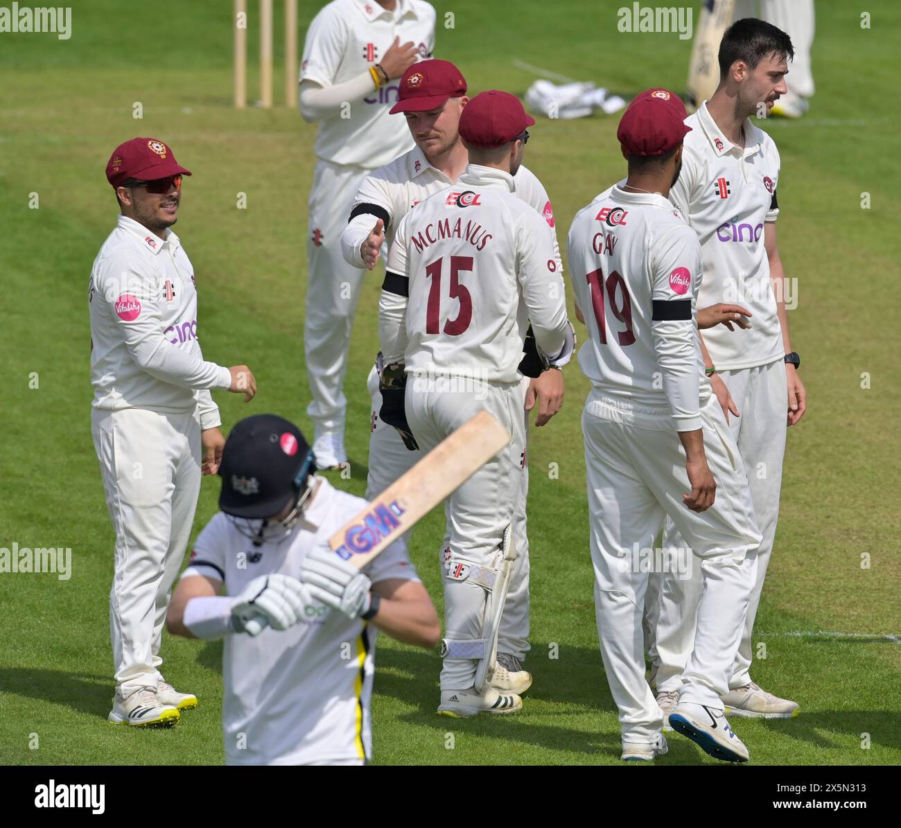 NORTHAMPTON, UK. 10th May, 2024. Northampton team celebrates taking the ...