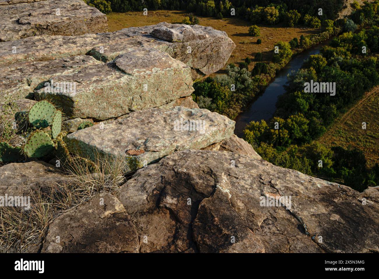 Looking down upon the Pecos River, Villanueva State Park, New Mexico Stock Photo