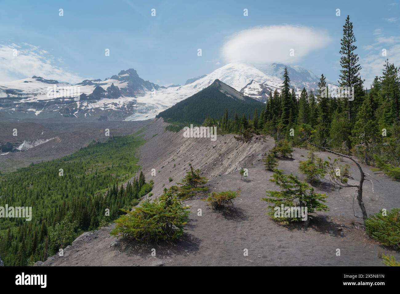 Little Tahoma Peak and Mount Rainier from Emmons Moraine Trail. Mount ...