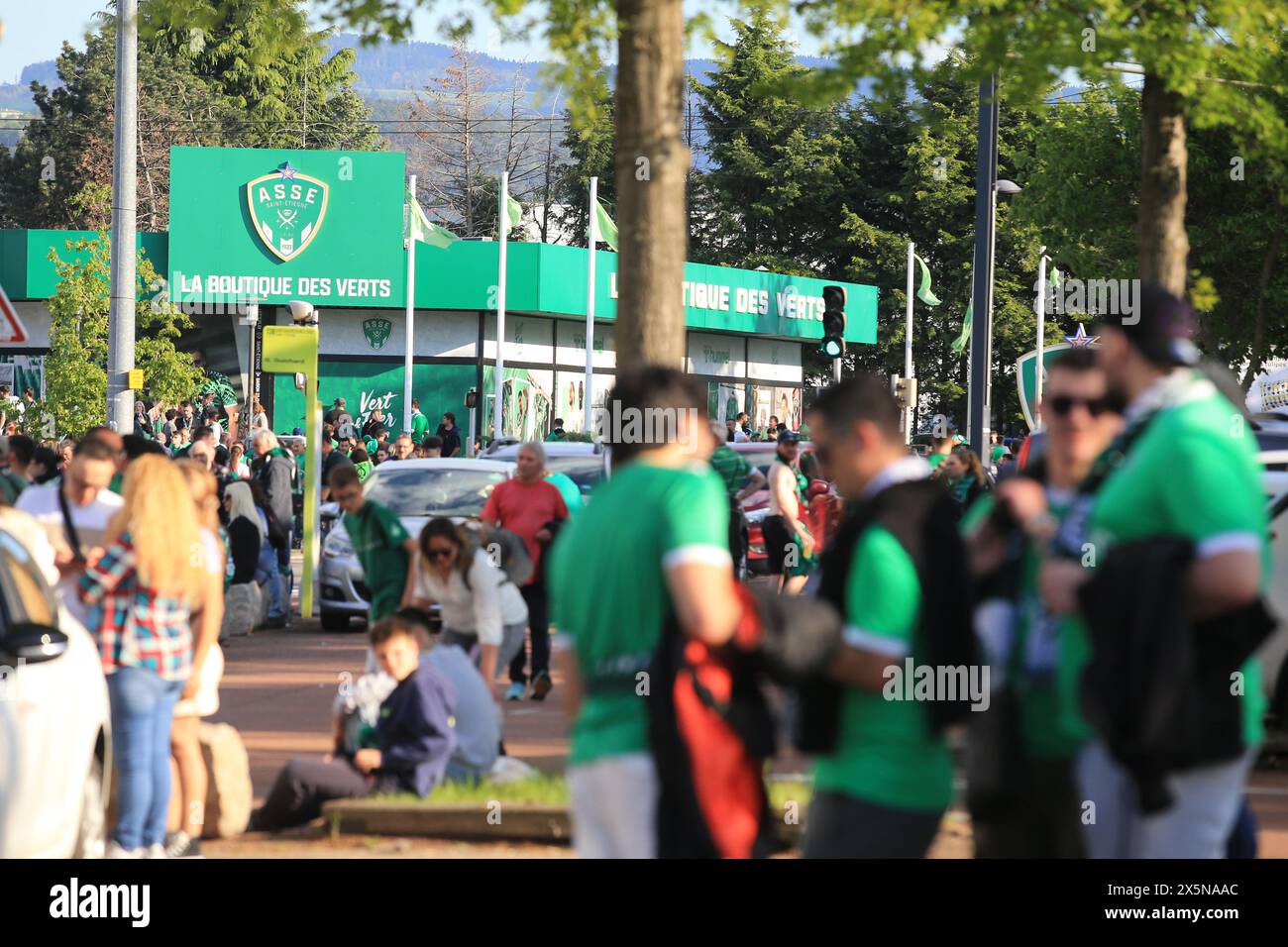 Stade Geoffroy Guichard, Saint-Etienne, France. 10th May, 2024. French League 2 football, AS Saint-Etienne versus Rodez; ASSE shop and fans before the game Credit: Action Plus Sports/Alamy Live News Stock Photo