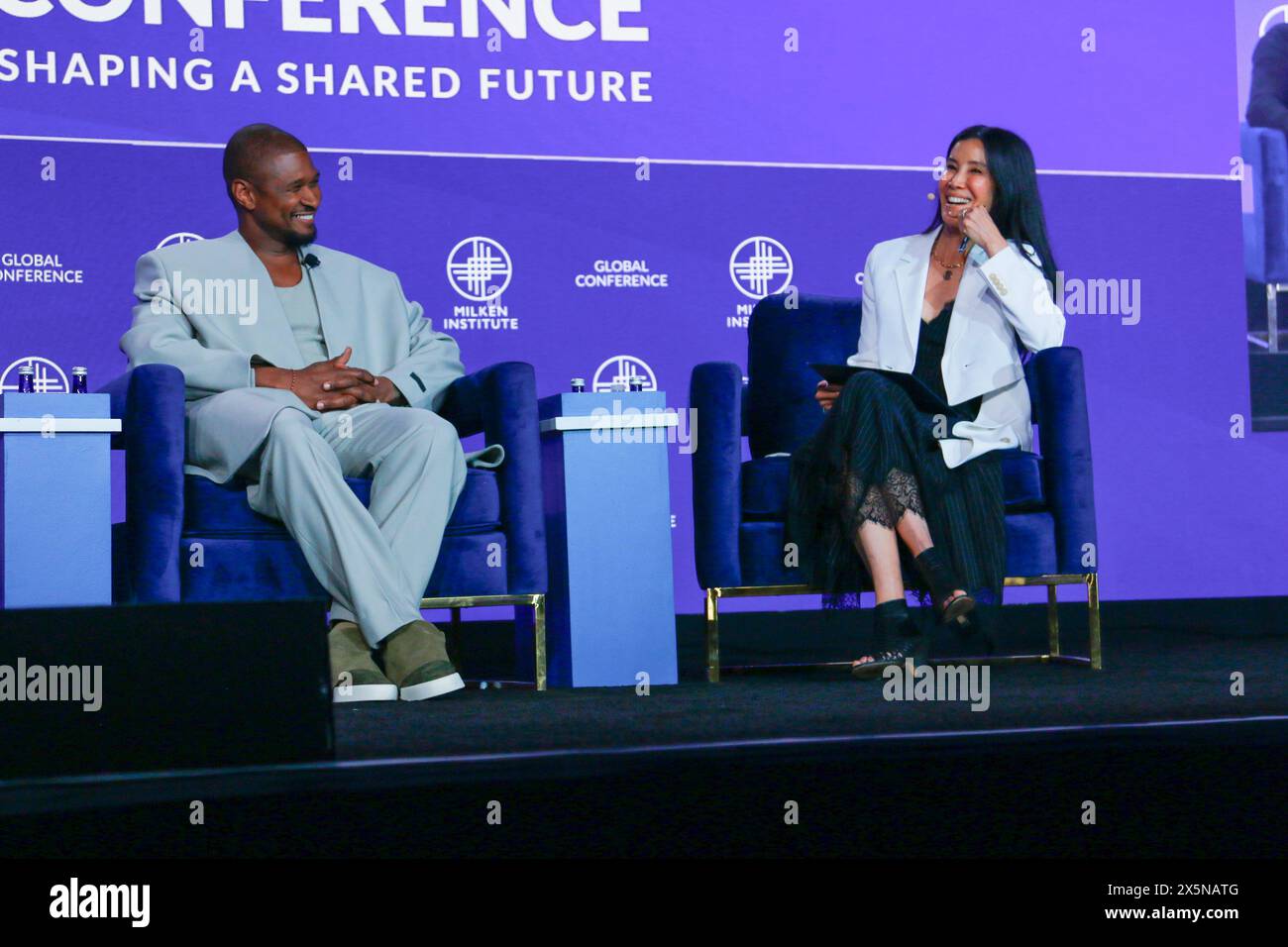 Beverly Hills, CA C May 8th, 2024 C Usher makes Lisa Ling smile at