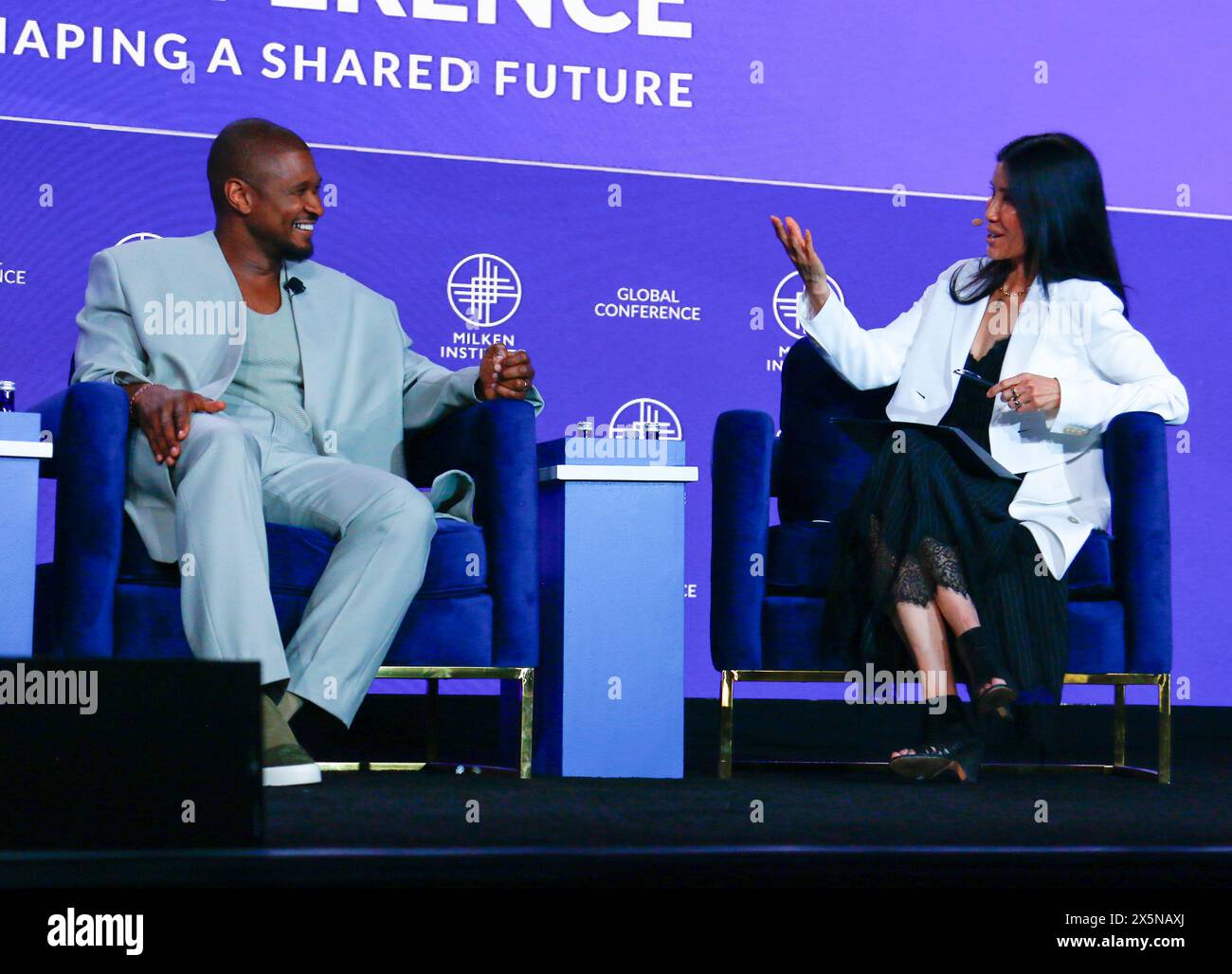 Beverly Hills, CA C May 8th, 2024 C Usher smiles as Lisa Ling