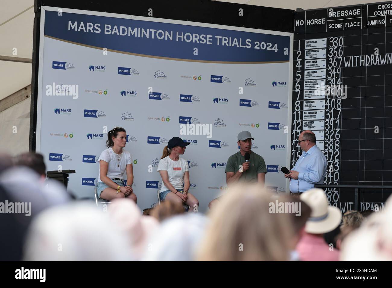 Badminton, UK. 10th May, 2024. Leaders’ press conference with Bubby Upton, Rosalind Canter and Tim Price after the dressage test at Badminton Horse Trials on May 9, 2024, Badminton Estate, United Kingdom (Photo by Maxime David - MXIMD Pictures) Credit: MXIMD Pictures/Alamy Live News Stock Photo