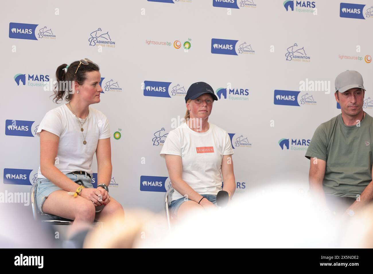 Badminton, UK. 10th May, 2024. Leaders’ press conference with Bubby Upton, Rosalind Canter and Tim Price after the dressage test at Badminton Horse Trials on May 9, 2024, Badminton Estate, United Kingdom (Photo by Maxime David - MXIMD Pictures) Credit: MXIMD Pictures/Alamy Live News Stock Photo