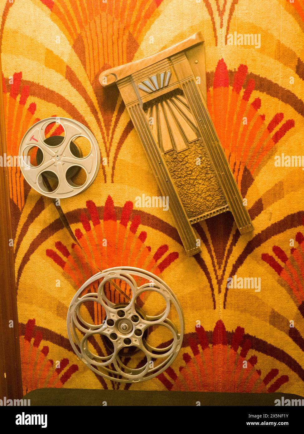 USA, Washington State, Palouse. Wall display inside the old Empire Theater in the town of Tekoa. Now used as a Performing Art Center. Stock Photo