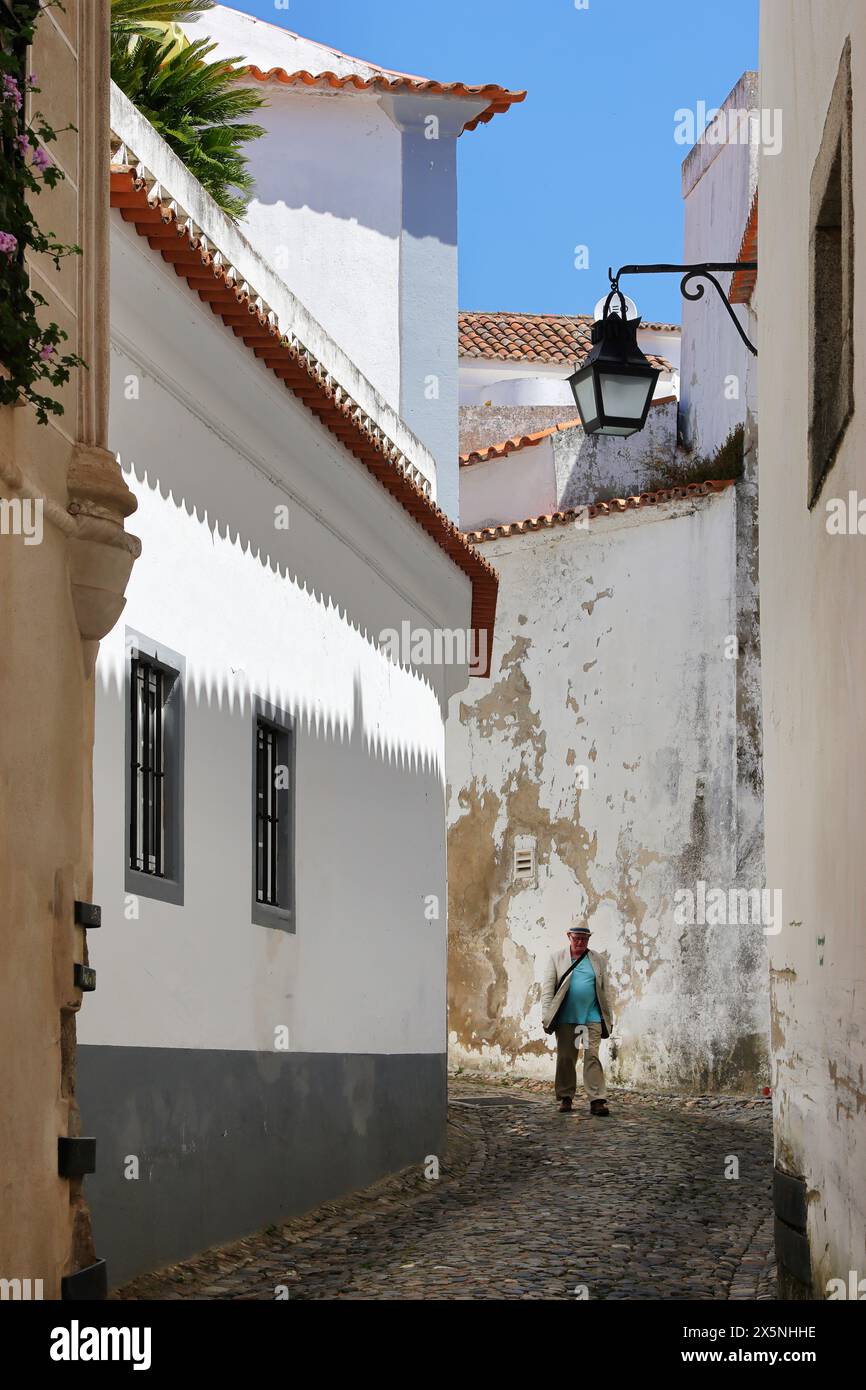 Charming street details of Evora old town, Portugal, on a bright day Stock Photo