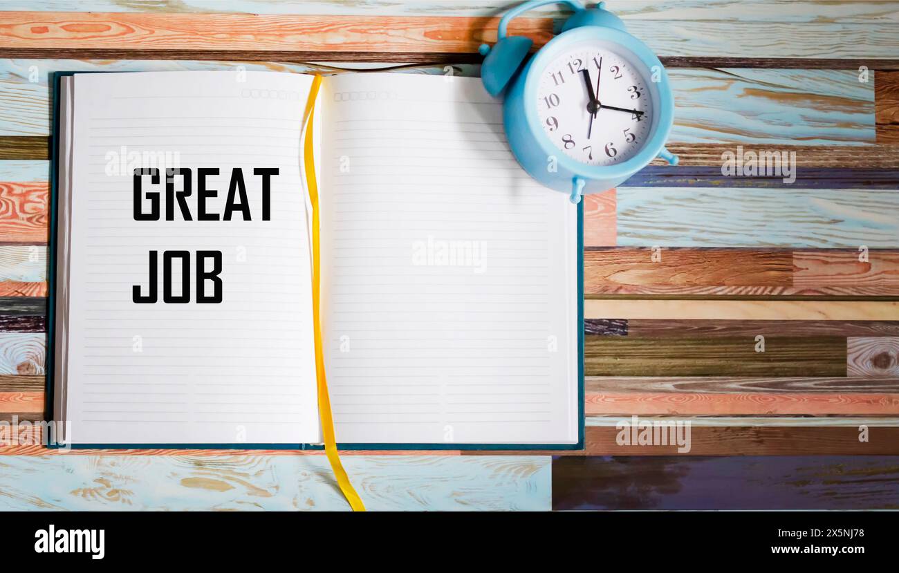 Notepad Great job with marketing plan inscription on a beautiful ...