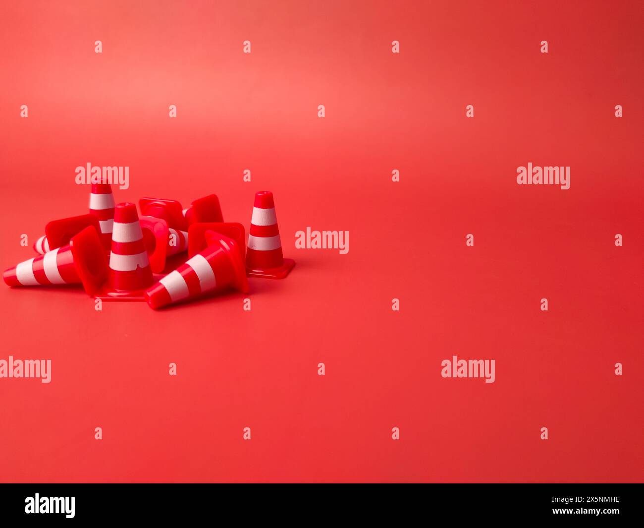 Mini Plastic Cones Sport Training on a red background with copy and