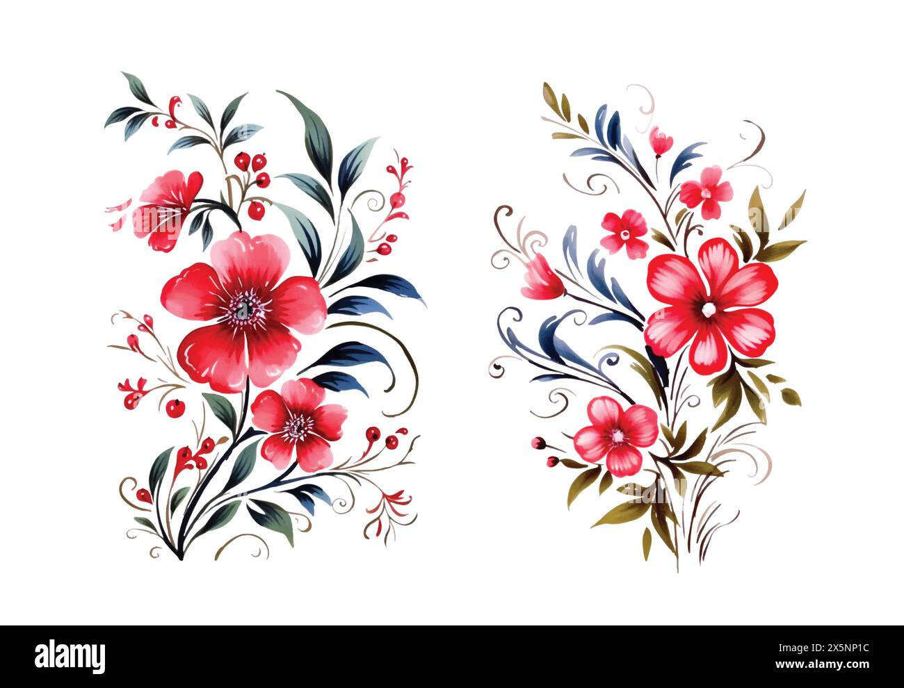Watercolor red wildflowers bouquets vector Stock Vector Image & Art - Alamy