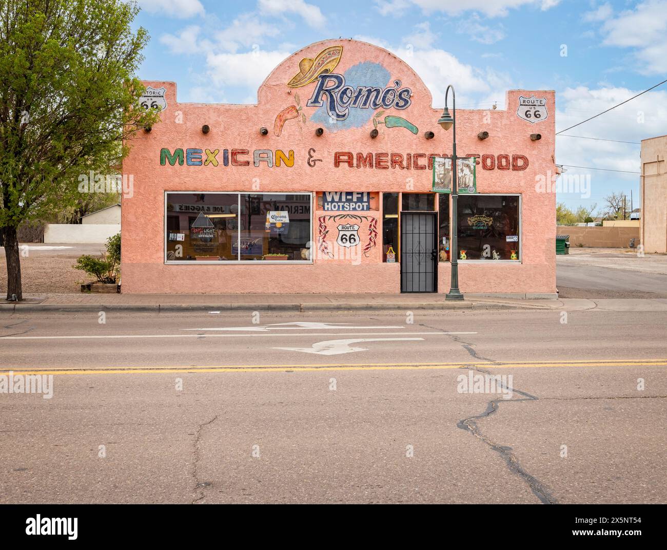 Route 66 signs on the wall of Romo's  cafe in Holbrook, Arizona, USA on 18 April 2024 Stock Photo