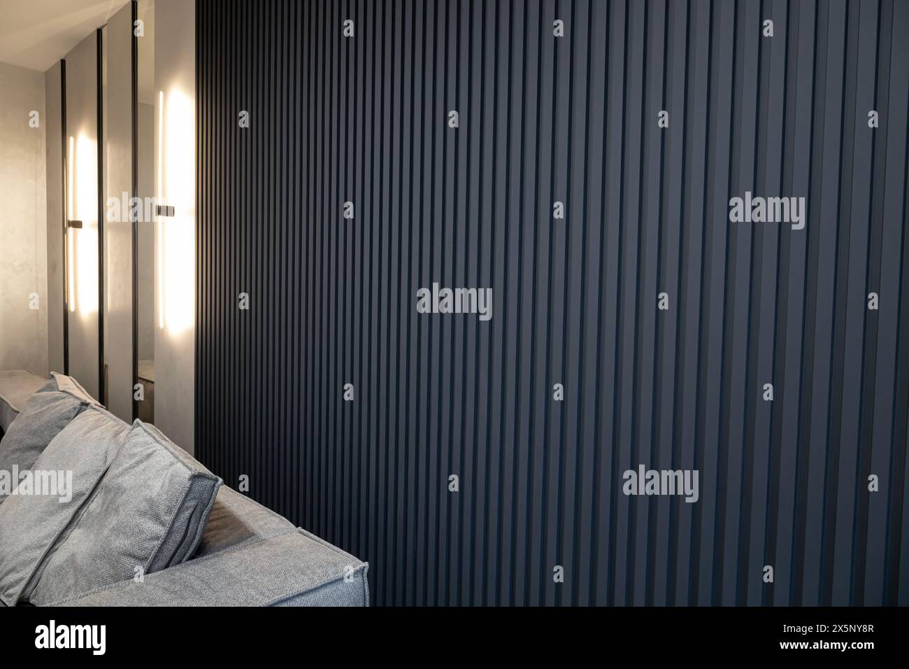 Gray Ridged Slats Modern wooden slats hi-res stock photography and images - Alamy