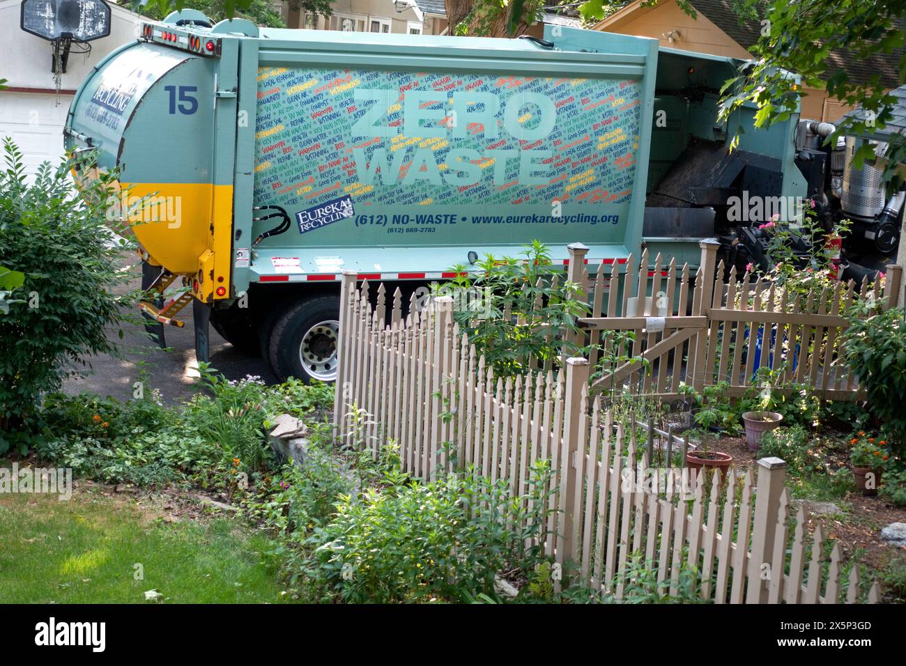 Eureka zero waste recycling truck in neighborhood ally picking up waste