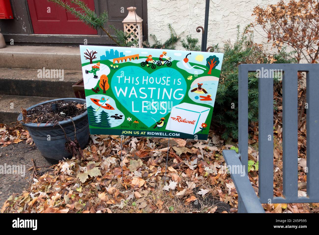 House advertising their recycling efforts and proud of it. Minneapolis Minnesota MN USA Stock Photo