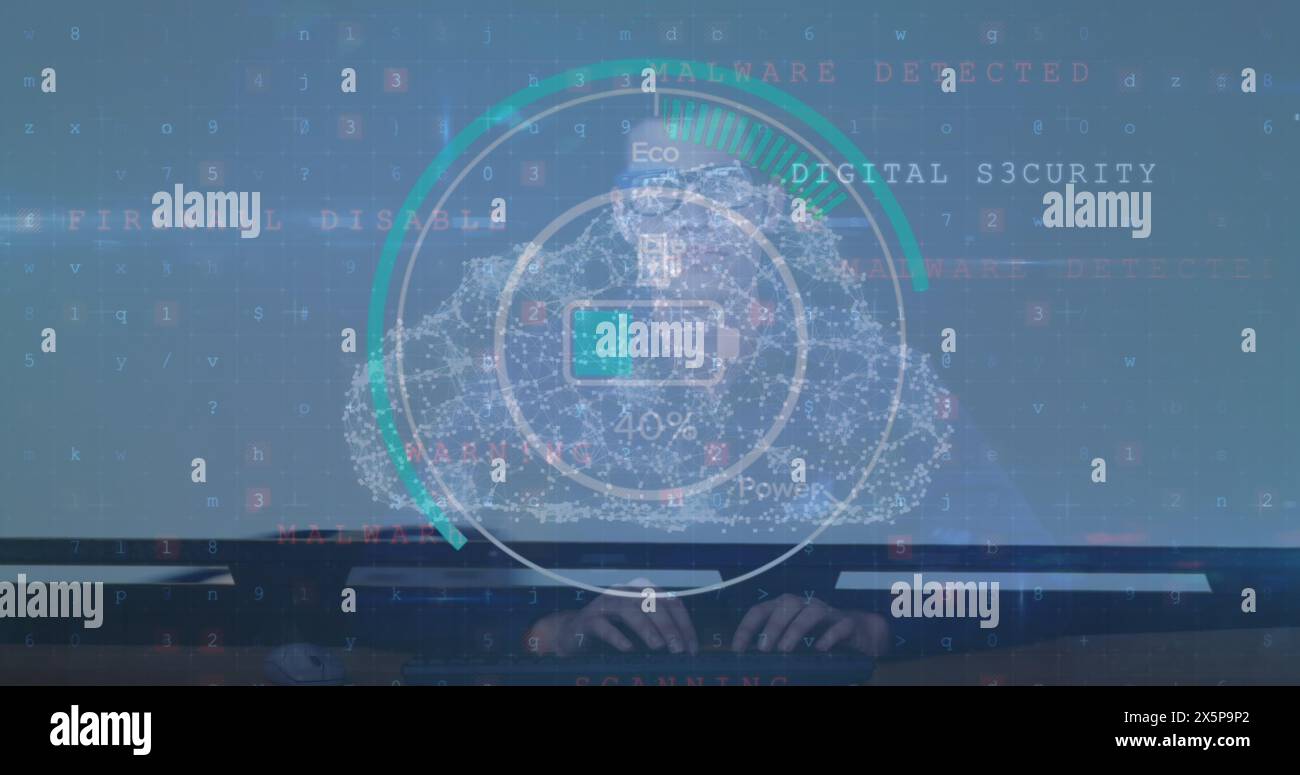 Image of data processing over caucasian man Stock Photo