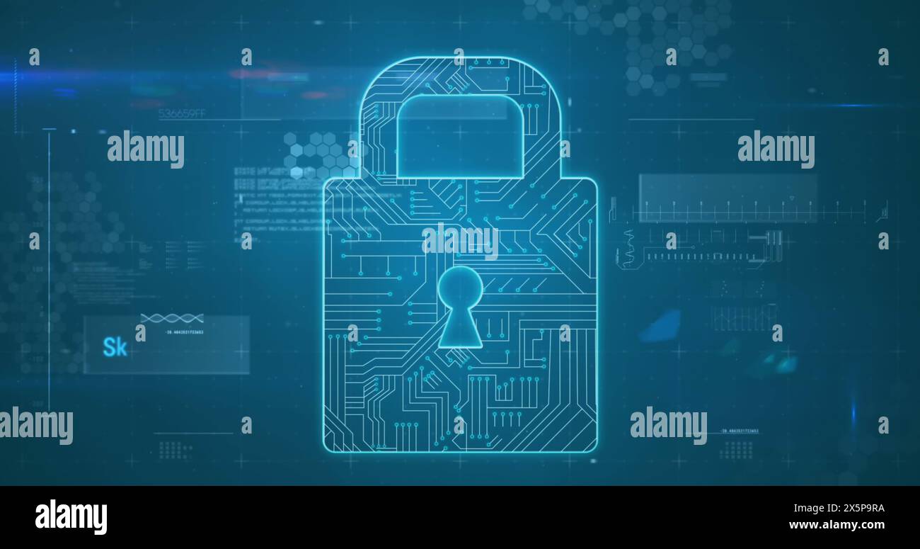 Image of data processing over padlock Stock Photo