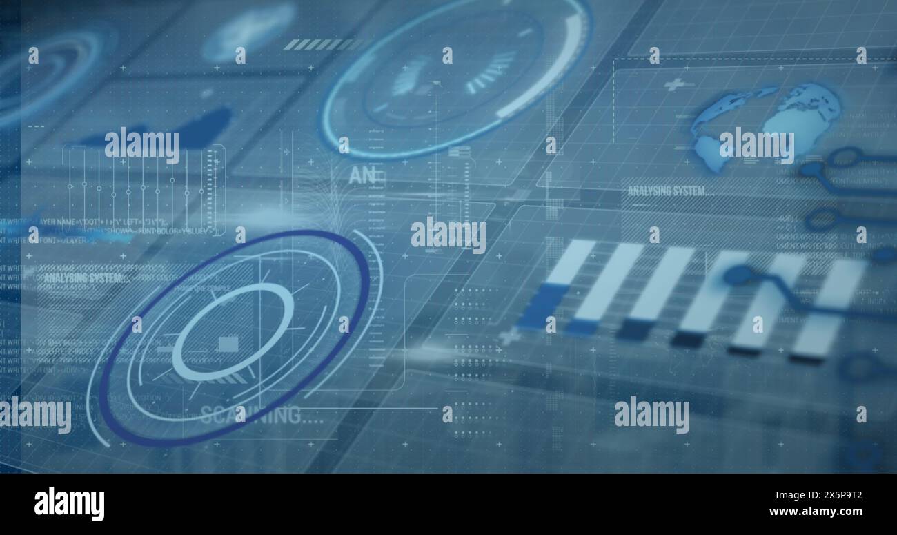Image of data processing over blue background Stock Photo
