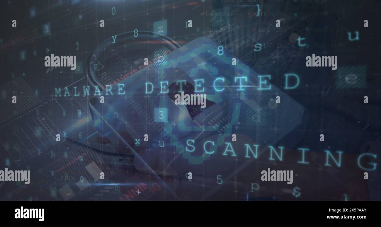 Image of data processing over padlock Stock Photo