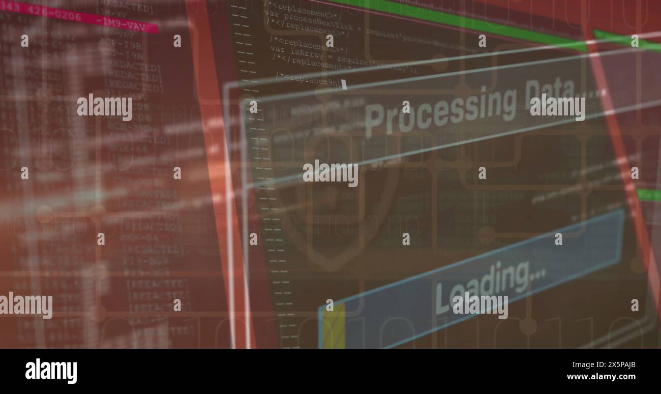 Image of interface with data processing against security padlock icon Stock Photo
