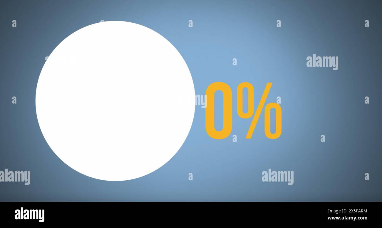 Image of pie char and percent data processing over blue background Stock Photo