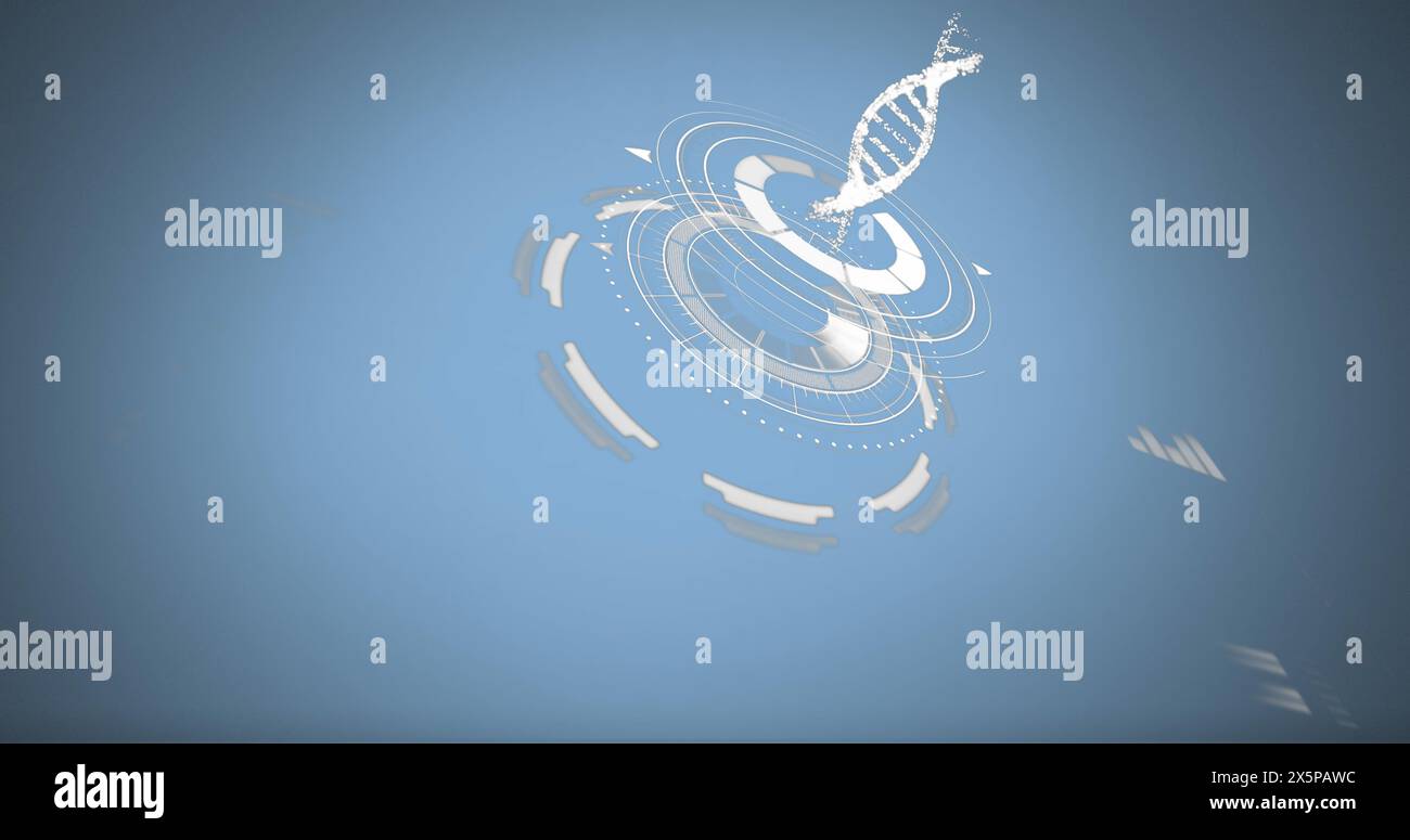 Image of scientific data processing over blue background Stock Photo