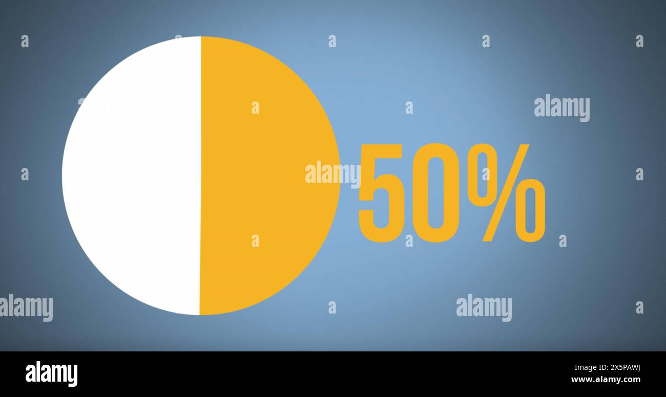 Image of pie char and percent data processing over blue background Stock Photo
