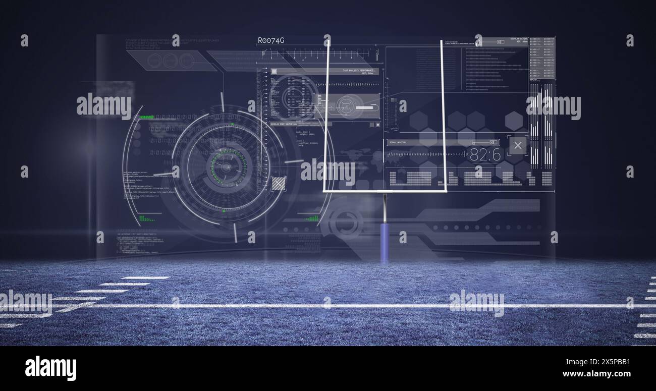 Image of digital data processing on screen over racing track Stock ...