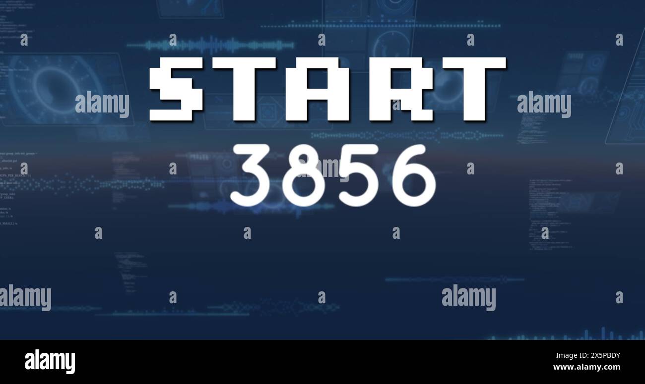 Image of start text over data processing on dark background Stock Photo