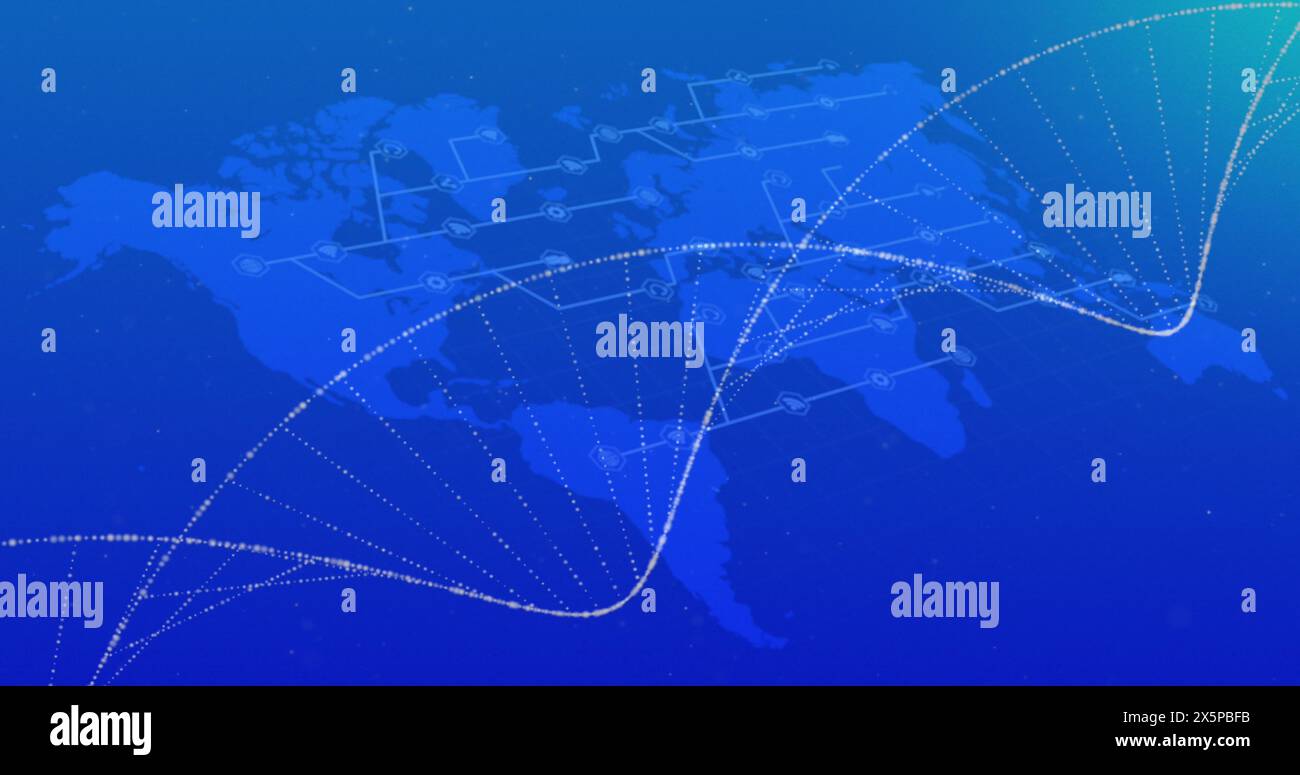 Animation dna strand molecular - Image Of Dna Strands Spinning And Connections Over World Map 2X5PBFB