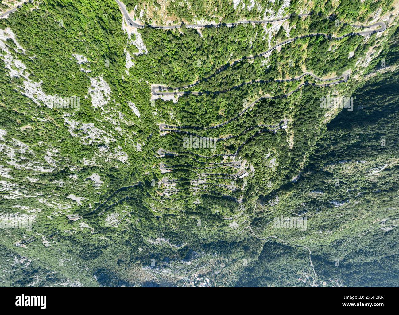Aerial view of a mountain serpentine road in Kotor, Montenegro Stock
