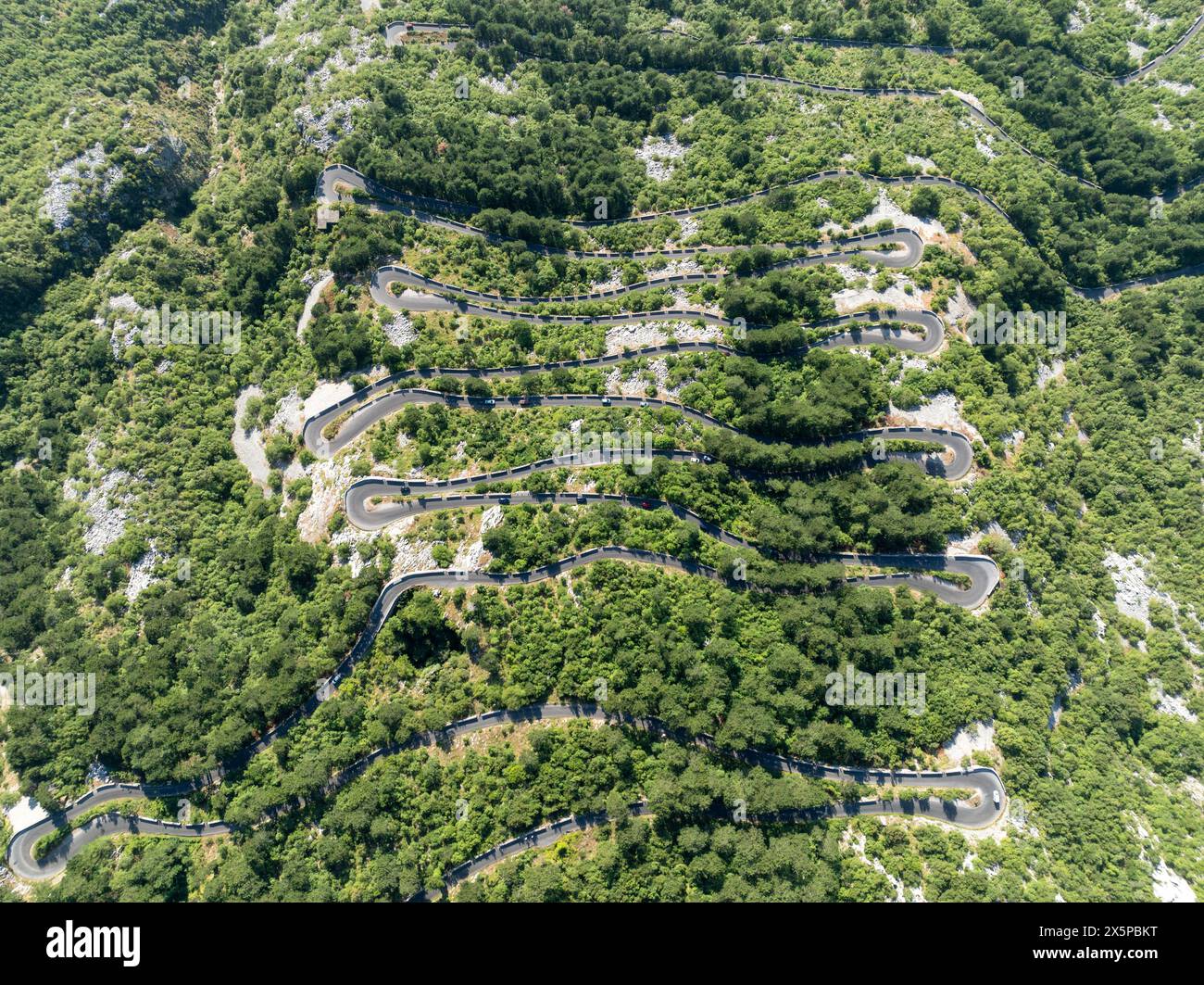 Aerial view of a mountain serpentine road in Kotor, Montenegro Stock